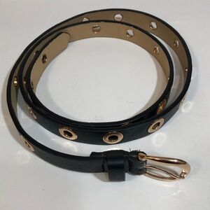 Like New 3/4” Width Black and Gold-Tone Unisex Eyelet Belt